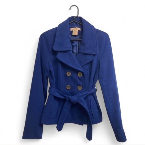 Vintage Jackets & Blazers - Vintage Y2K Wool Blend Belted Peacoat, Royal Blue, Women’s, Fall, Size Medium